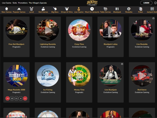 Jackpot Village's live casino games