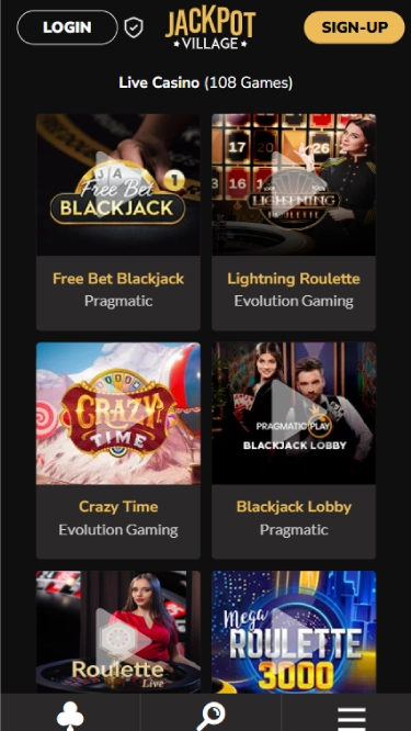 Jackpot Village's live casino games