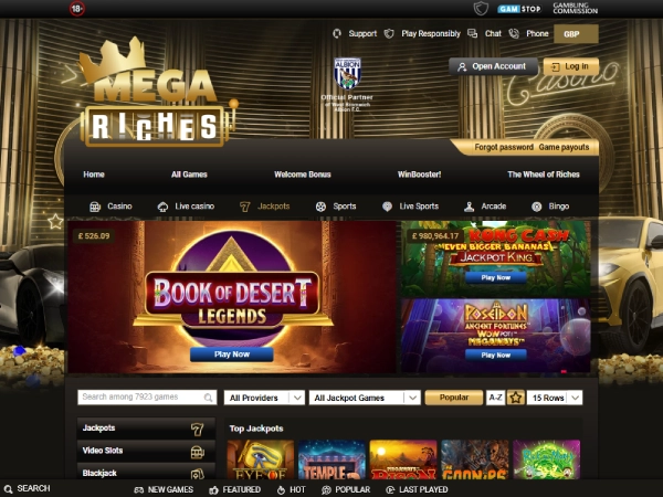 Mega Riches Desktop Homepage Screenshot