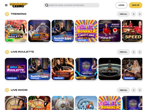 Megaways Casino's live casino lobby