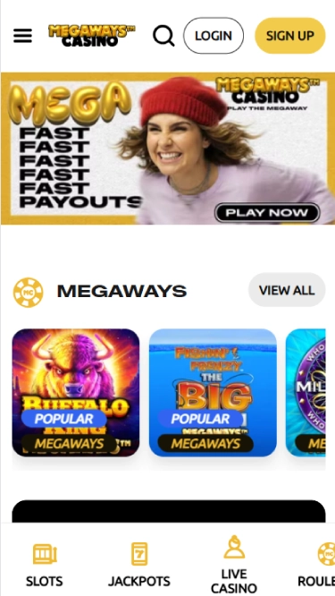 Megaways Casino homepage