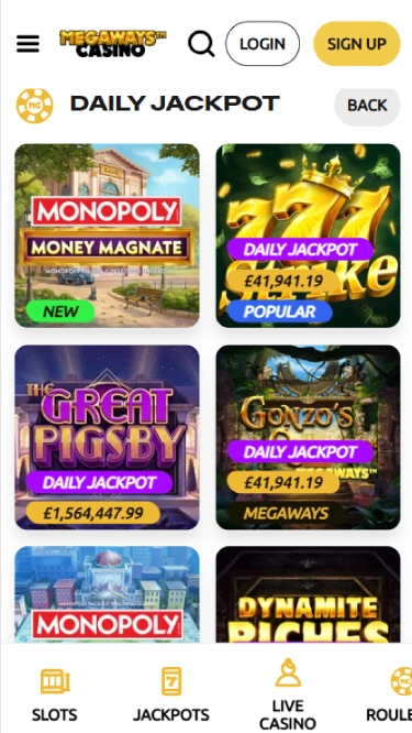 Megaways Casino's jackpot games