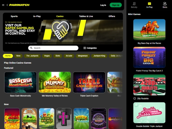 A screenshot of Parimatch Casinos homepage