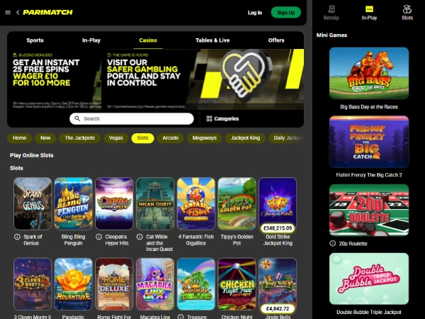 A screenshot of Parimatch Casinos slots homepage