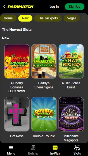 A screenshot of Parimatch Casino's new slots
