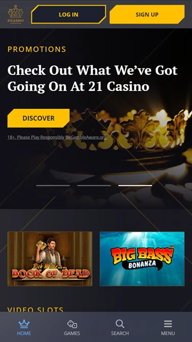 21 Casino's home page