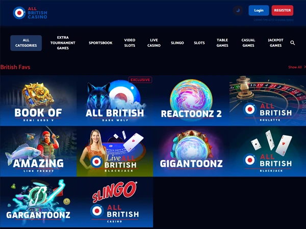 All British Casino's homepage