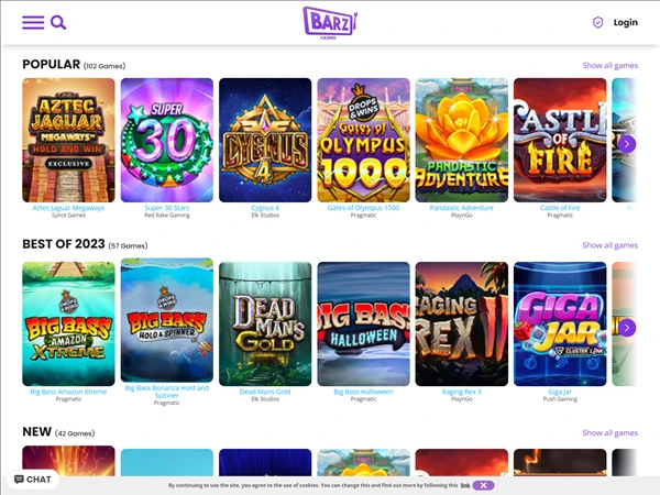 Barz Casino homepage