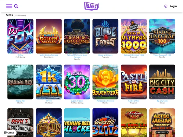 Barz Casino's slot selection