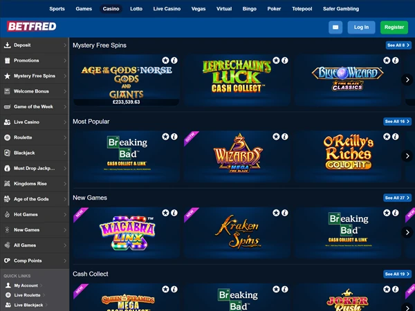 Betfred's online casino page