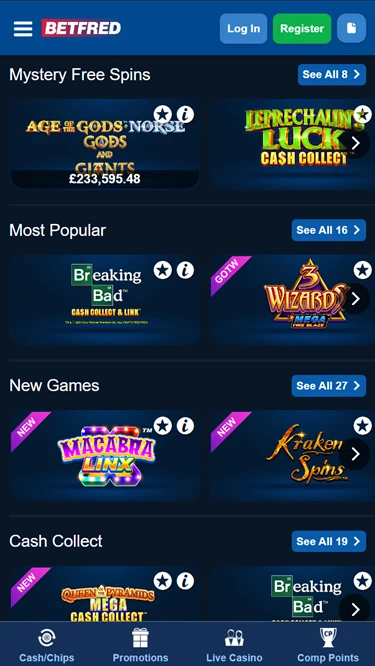 Betfred's online casino page