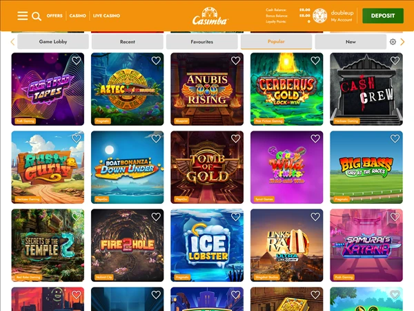 Casimba's online slots page