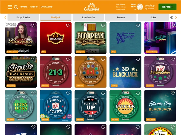 Casimba's live casinos page