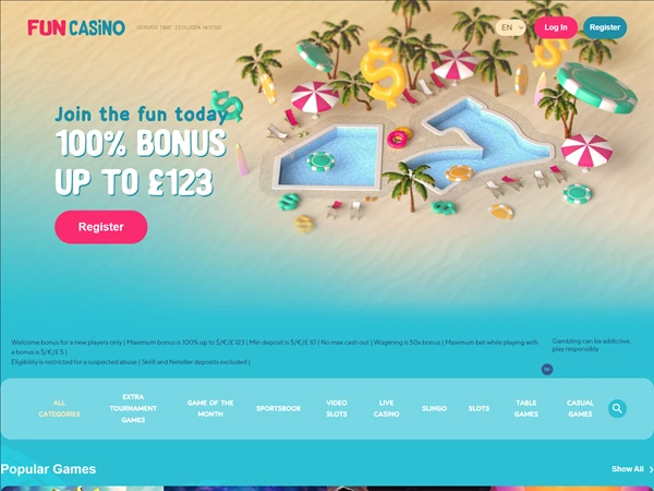 Fun Casino's homepage hero offer
