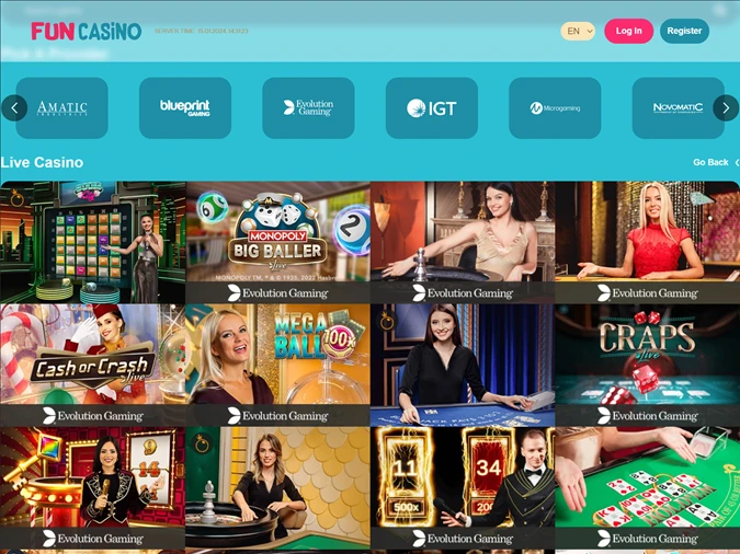 Fun Casino's selection of live casino games