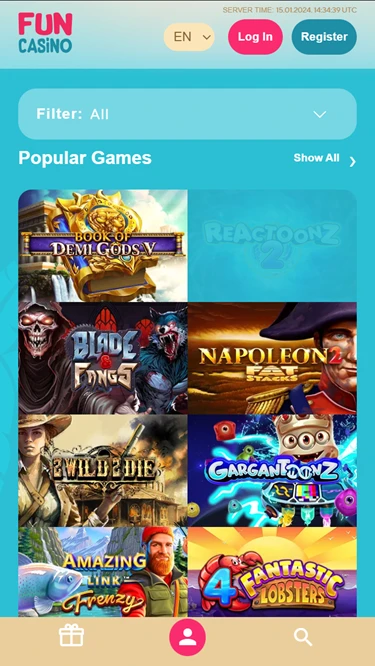 Fun Casino's home page continued