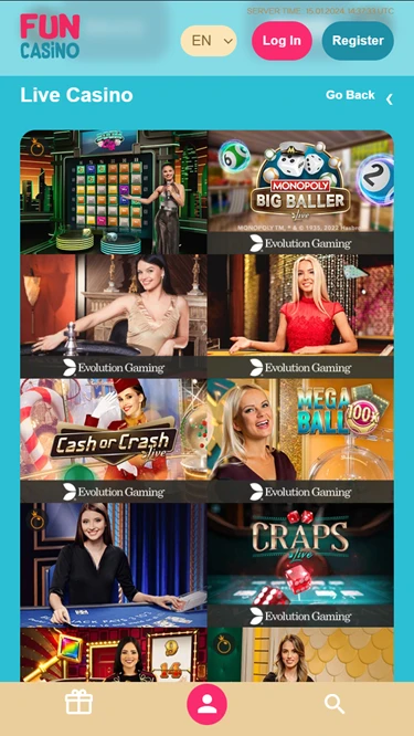 Fun Casino's selection of live casino games