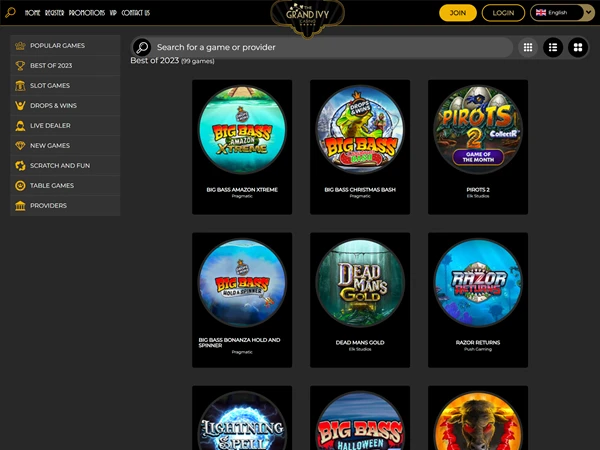 Grand Ivy Casino's homepage