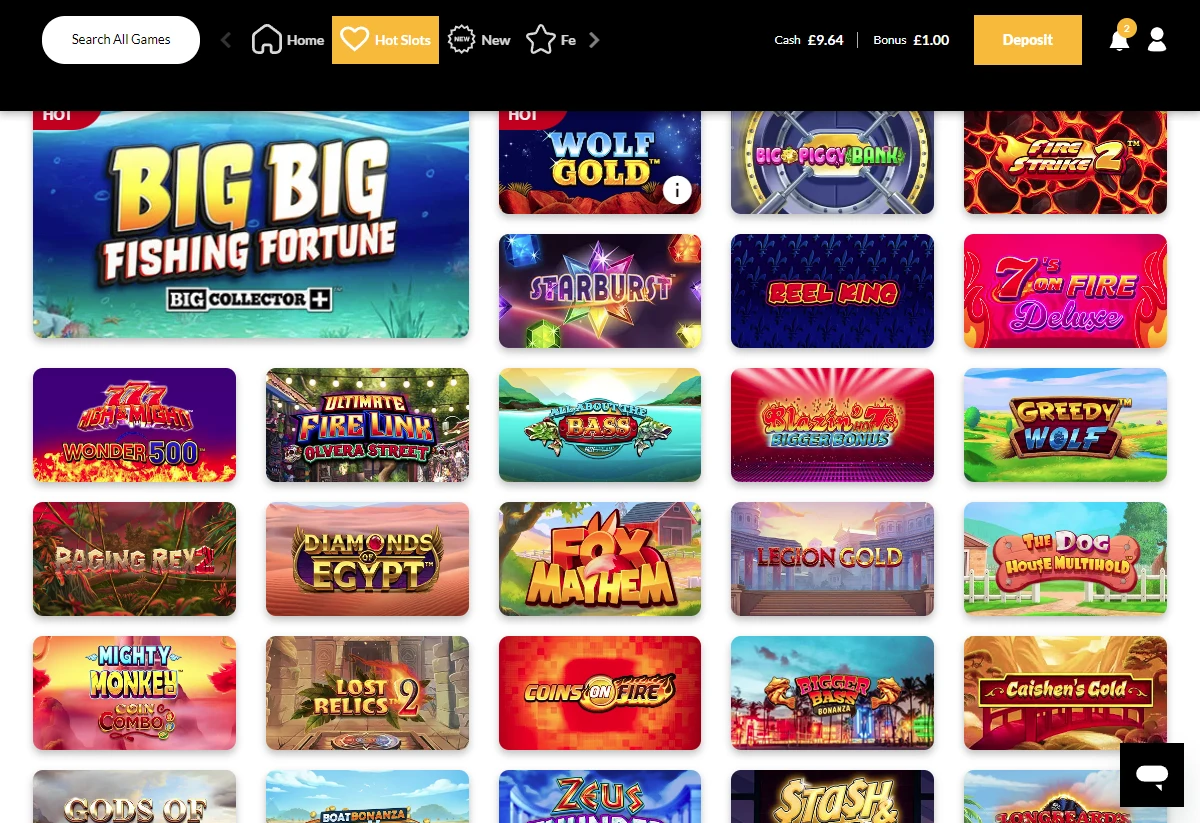 A screenshot of Hot Streak's 'hot slots' section