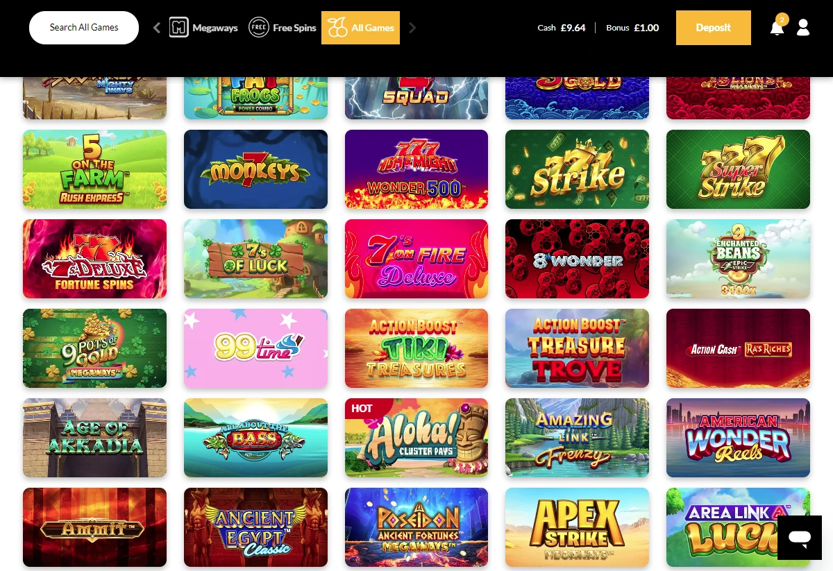 A screenshot of Hot Streak's slot selection