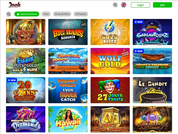 Jaak Casino's homepage