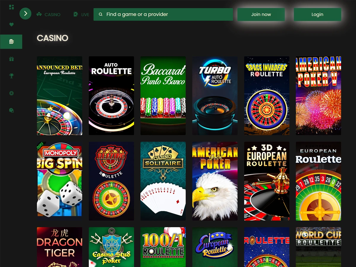 A screenshot of Las Vegas Casinos live casino selection