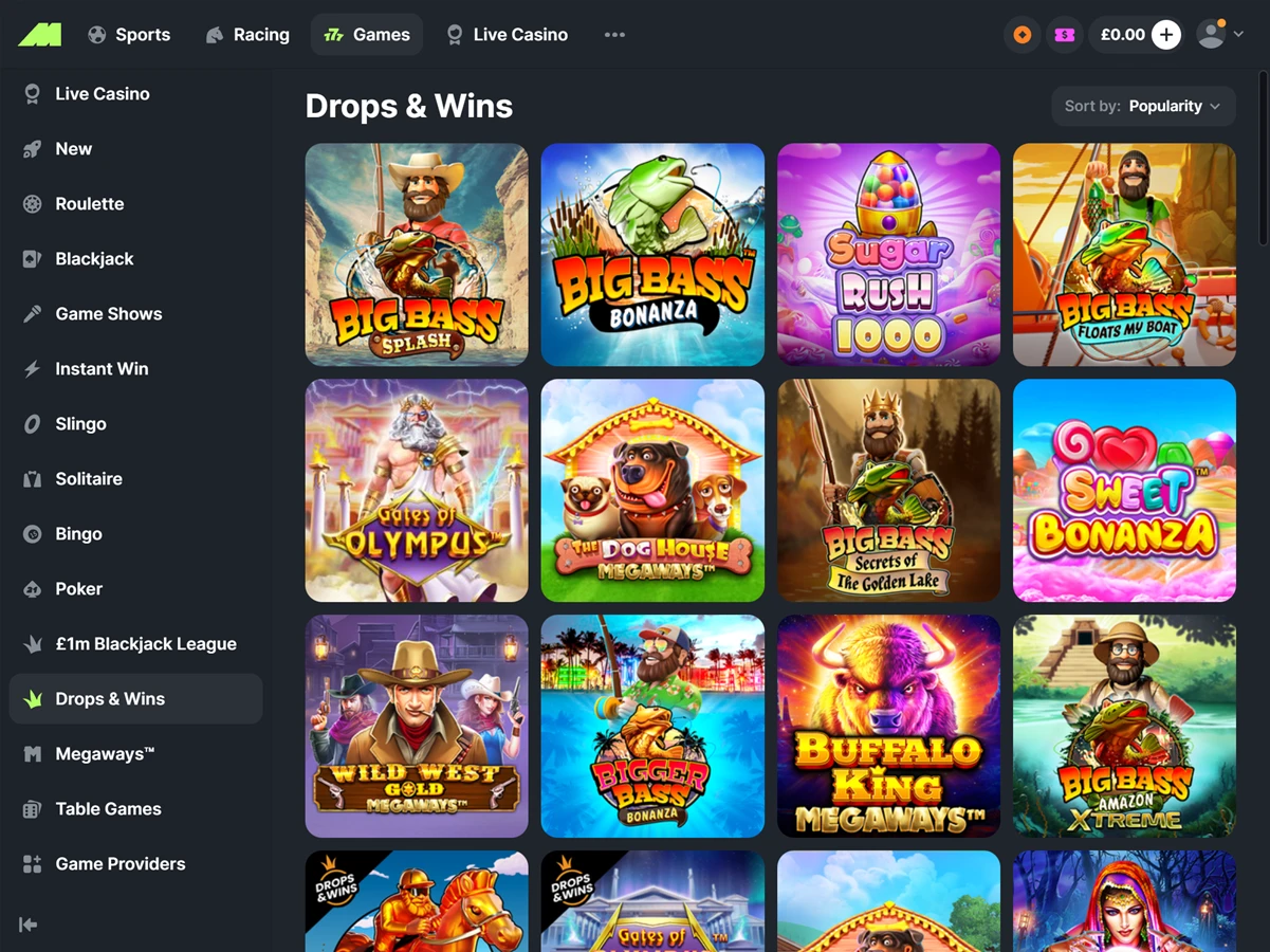 A screenshot of Midnite Casinos slots selection furthered