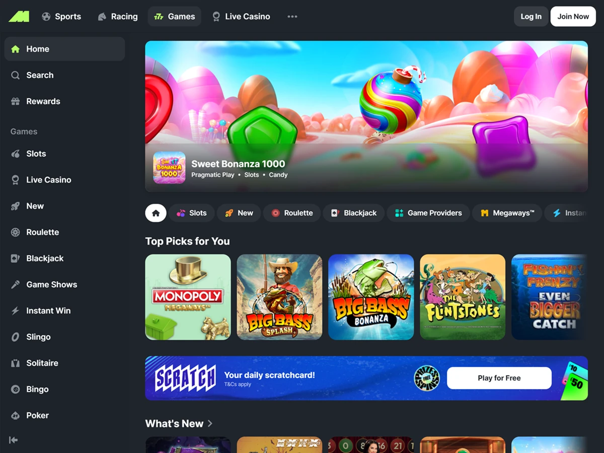 A screenshot of Midnite Casino home page