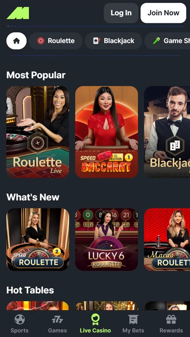 A screenshot of Midnite Casinos live casino games