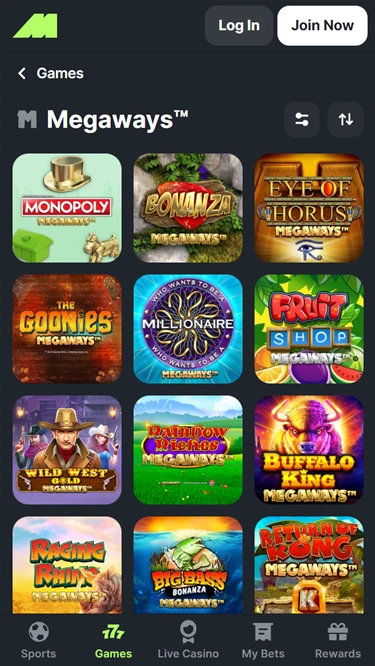 A screenshot of Midnite Casinos slots selection furthered