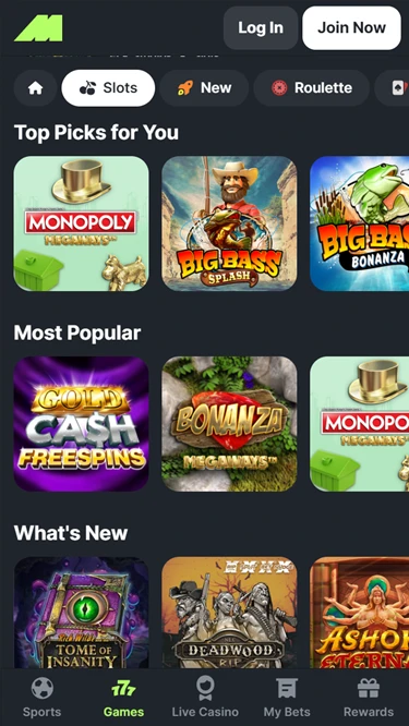 A screenshot of Midnite Casinos slots page