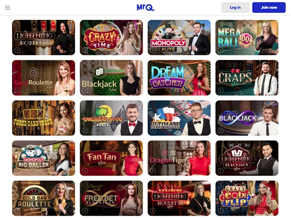 MrQ Casino's live casino games