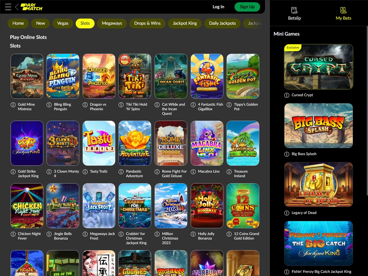 A screenshot of Parimatch Casinos slot selection
