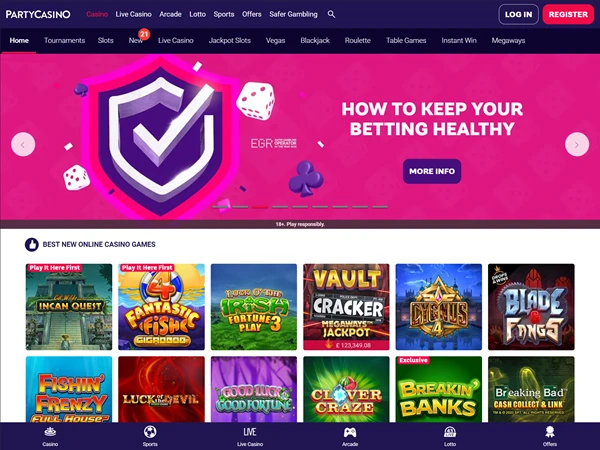 Party Casino's homepage