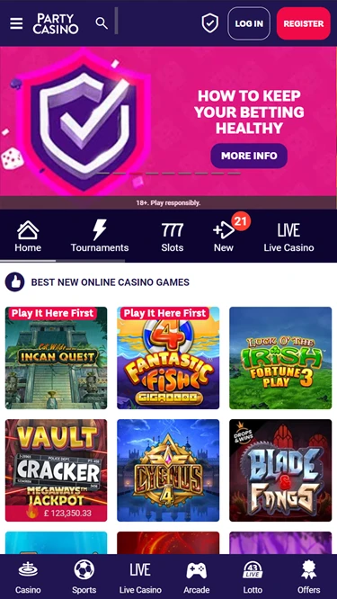 Party Casino's homepage