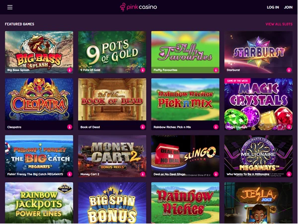 Pink Casino's homepage