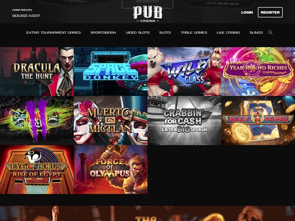 Pub Casino's homepage