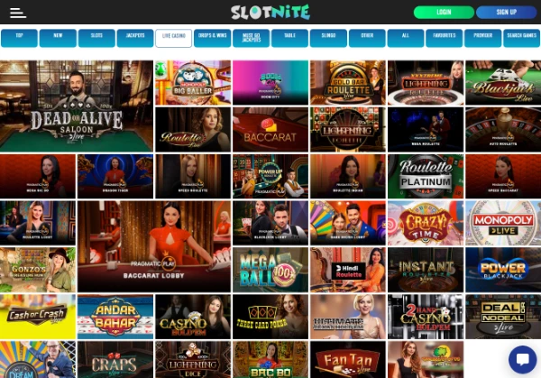 Slotnite's live casino games