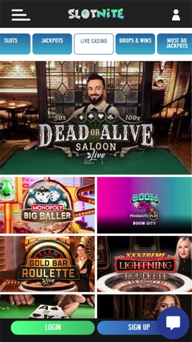 Slotnite's live casino games