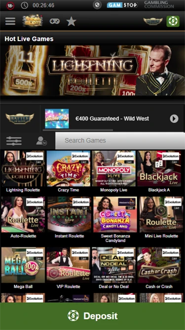 Videoslots live casino game selection