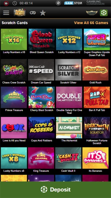 Videoslots selection of scratchcard games
