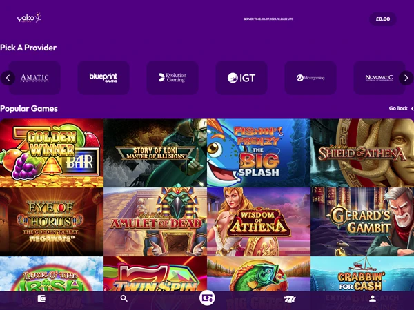 Yako Casino's homepage
