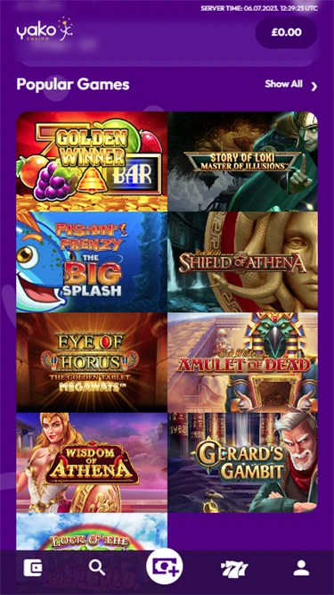 Yako Casino's homepage