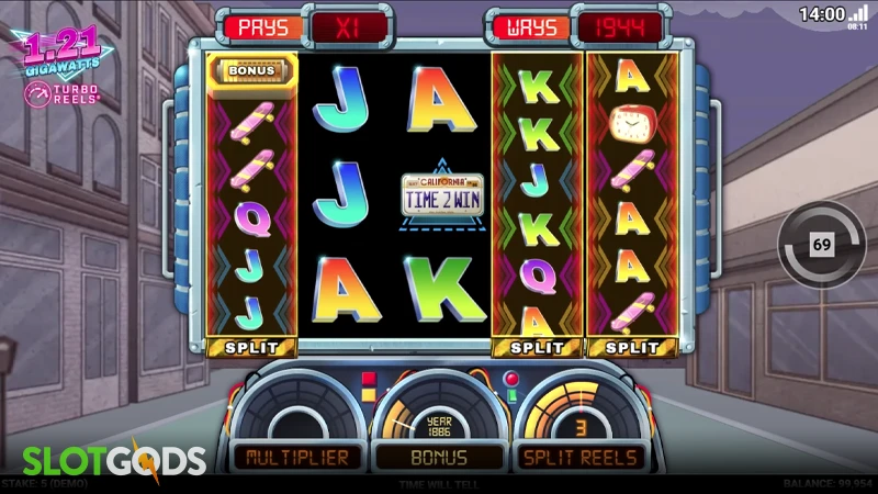 A screenshot of 1.21 Gigawatts slot gameplay