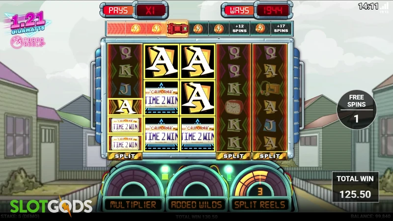 A screenshot of 1.21 Gigawatts slot free spins round