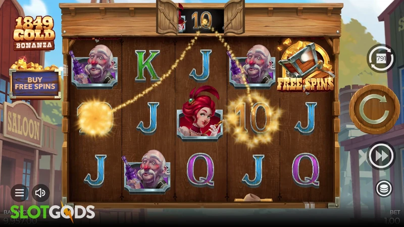 A screenshot of 1849 Gold Bonanza slot gameplay