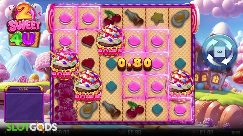 A screenshot of 2 Sweet 4 U slot gameplay