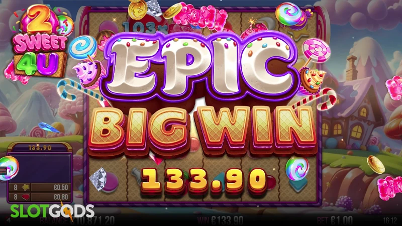 A screenshot of a big win in 2 Sweet 4 U slot