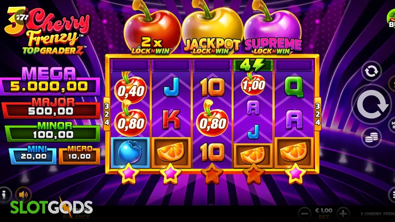 A screenshot of 3 Cherry Frenzy slot gameplay