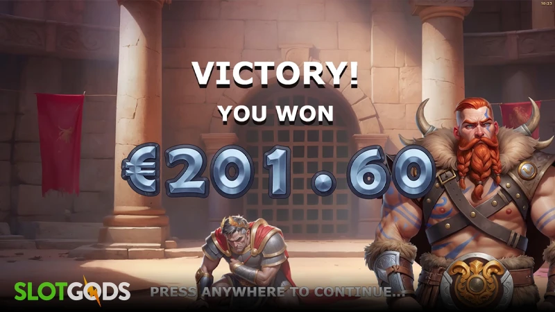 A screenshot of a big win in 3 Gladiators vs Caesar slot